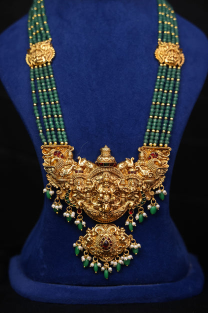 Royal Heritage Semi-Bridal Gold Replica Long Haram Set with earrings