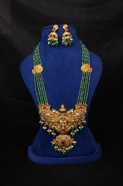 Royal Heritage Semi-Bridal Gold Replica Long Haram Set with earrings