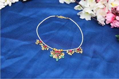 Contemporary Lotus Jadau Short Necklace