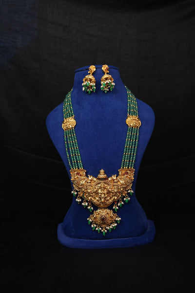 Royal Heritage Semi-Bridal Gold Replica Long Haram Set with earrings