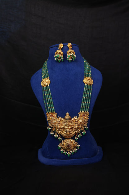 Royal Heritage Semi-Bridal Gold Replica Long Haram Set with earrings