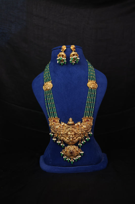 Royal Heritage Semi-Bridal Gold Replica Long Haram Set with earrings