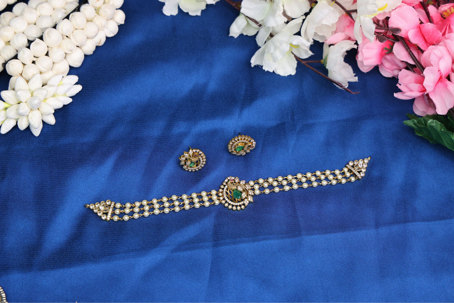 Premium Gold Replica Pearl Choker Set with Matching Earrings