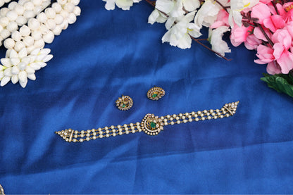 Premium Gold Replica Pearl Choker Set with Matching Earrings