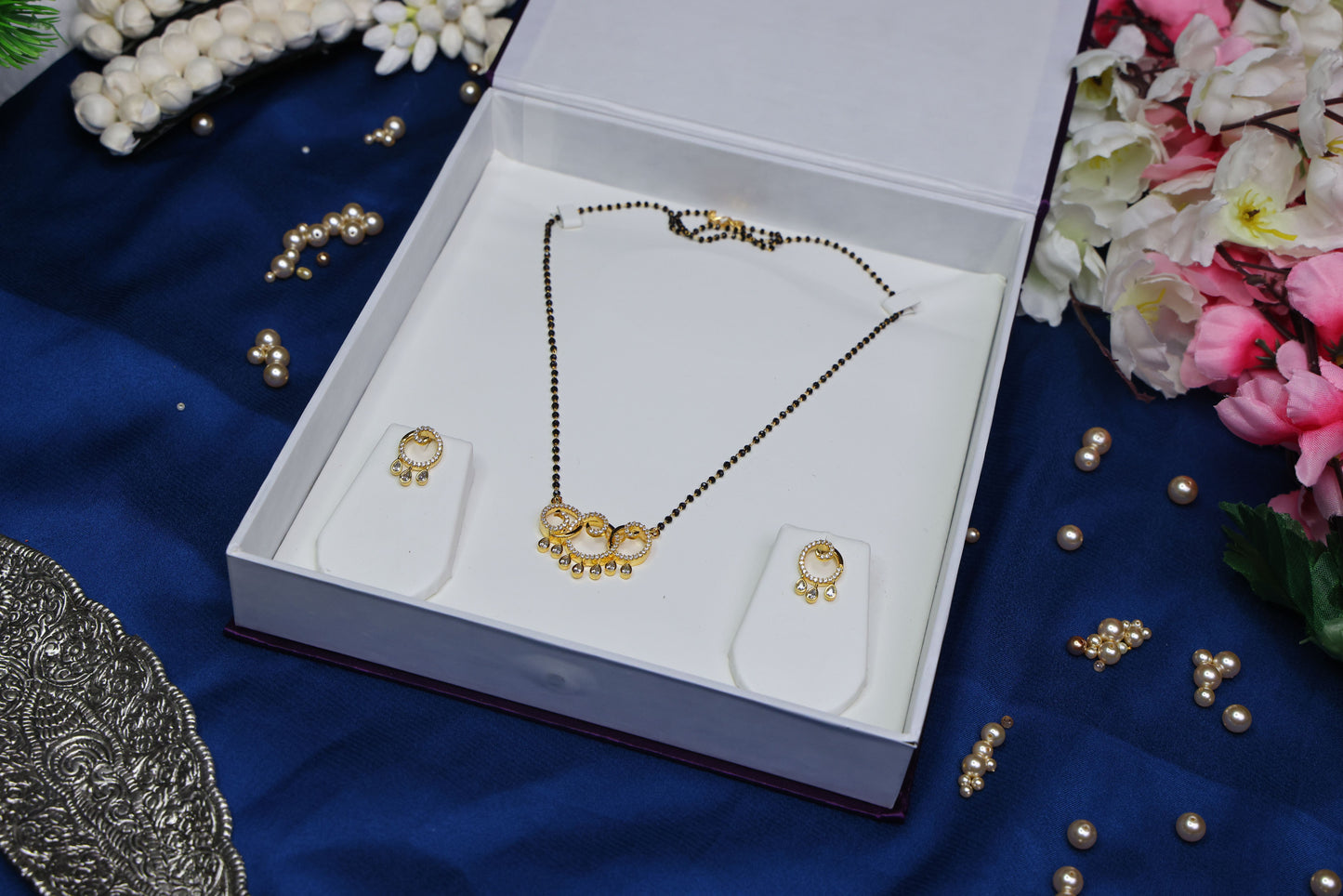 Elegant premium Diamond Look Alike Black Beads with earrings