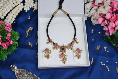 Traditional Kempu Stone Multi-Color Black Thread Chain with rice pearls