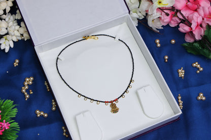 Gold Replica Lakshmi Pendant Short Black Beads Chain