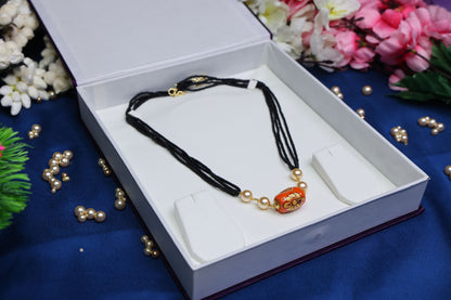 Trending Taiwan Coral Bunch Layered Black Beads Necklace