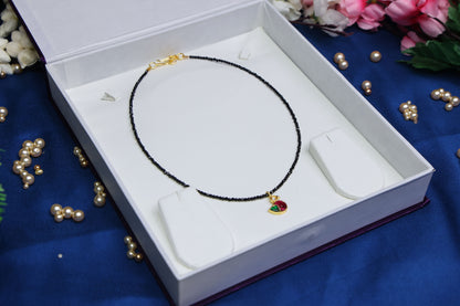 Cute Duck Motif Jadau Black Beads Short Chain