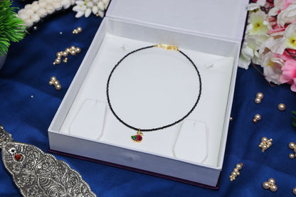 Cute Duck Motif Jadau Black Beads Short Chain