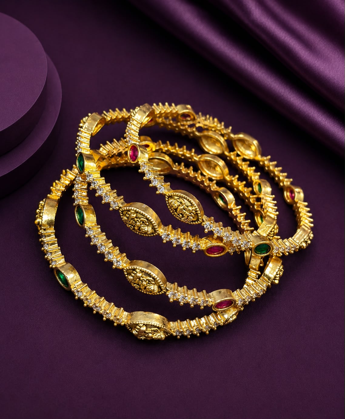 Gold Look-Alike Lakshmi Kasu Bangles set of 4 Bangles