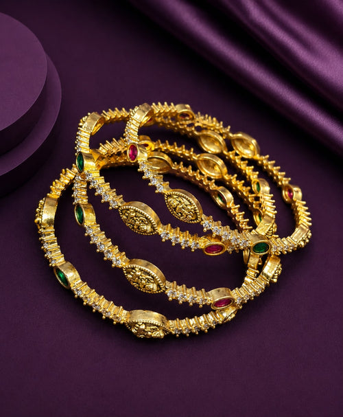 Gold Look-Alike Lakshmi Kasu Bangles set of 4 Bangles