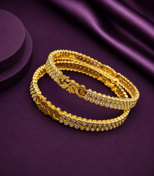 Gold replica Sparkling White Stone Bangles Set of 2