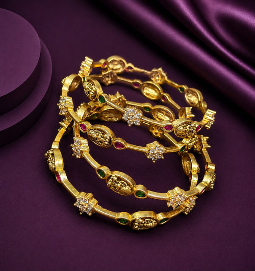 Royal Antique Gold finish Floral Lakshmi Coin Bangles Set of 4
