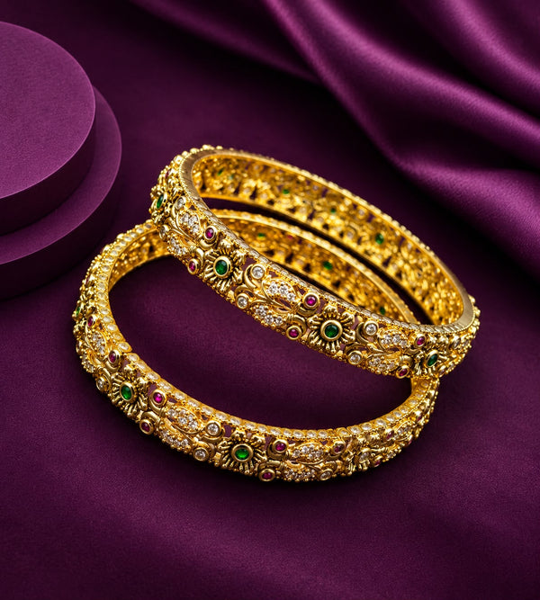 Premium Gold Finish Floral Bangles | Replica Gold Bangles - set of 2