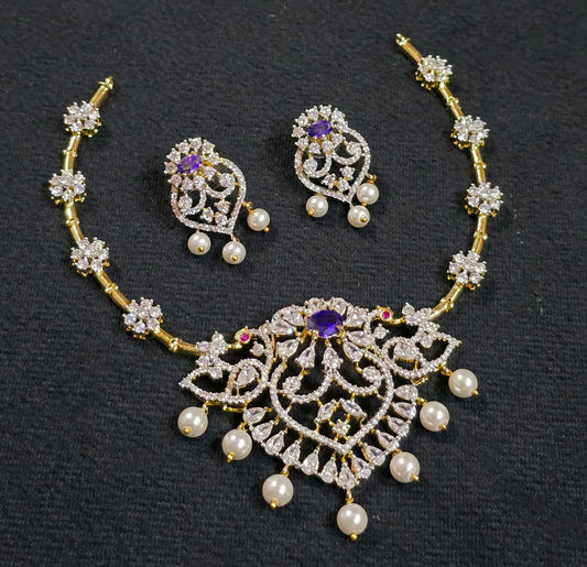 Royal Diamond Replica Kante Necklace Set with Matching Earrings