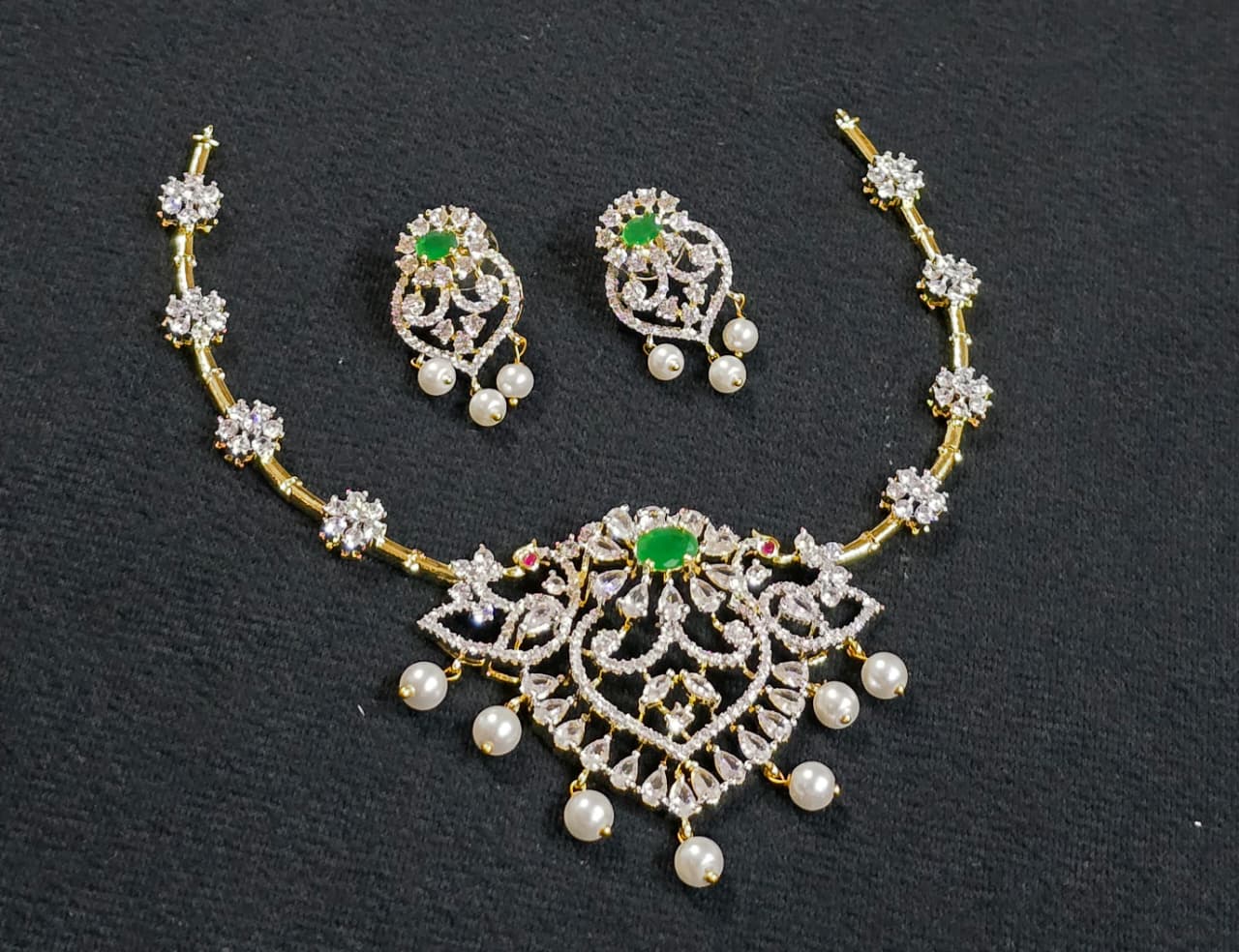 Royal Diamond Replica Kante Necklace Set with Matching Earrings