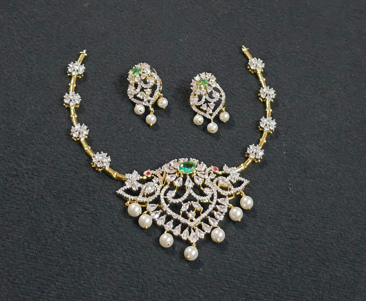 Royal Diamond Replica Kante Necklace Set with Matching Earrings