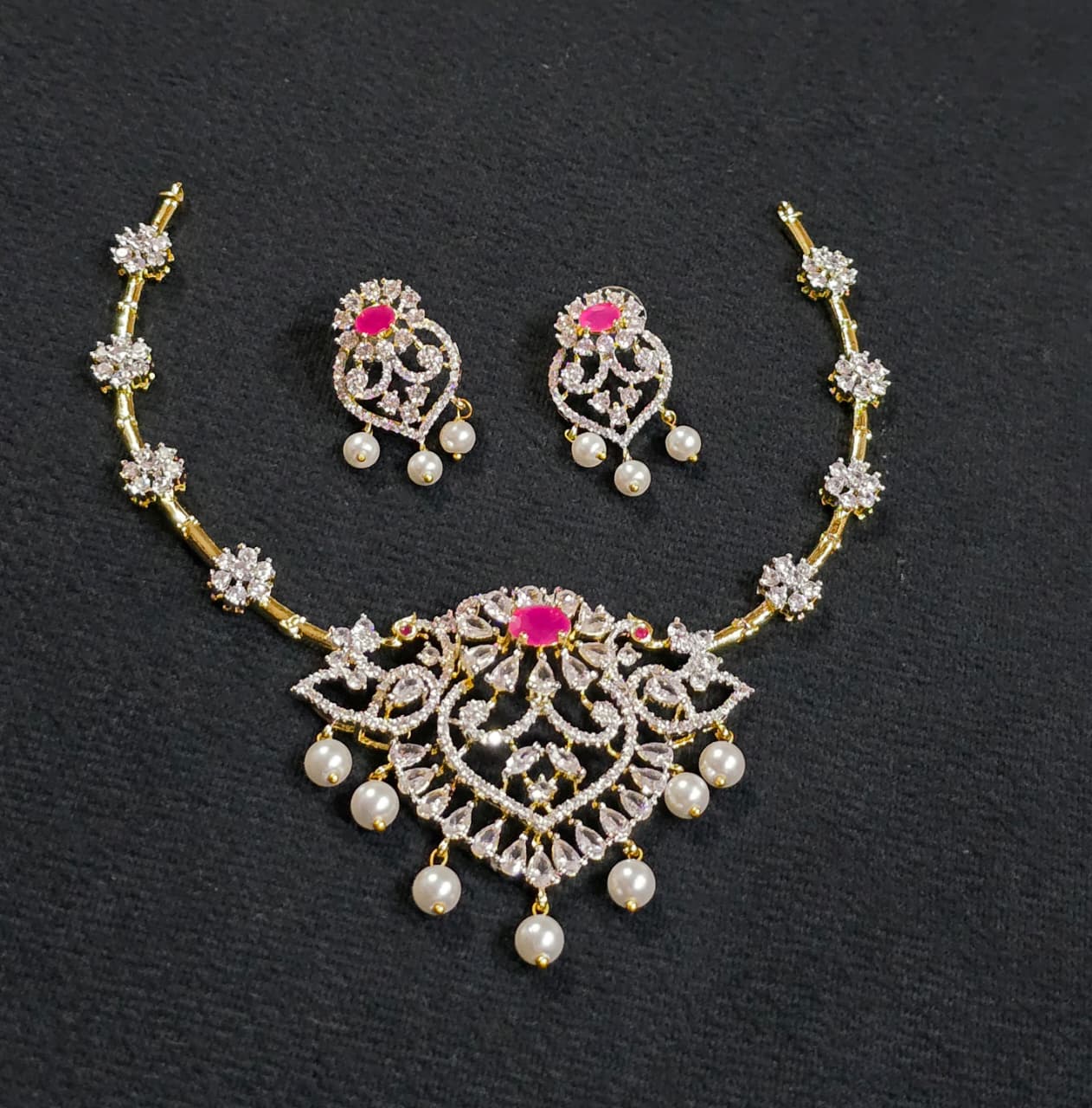 Royal Diamond Replica Kante Necklace Set with Matching Earrings