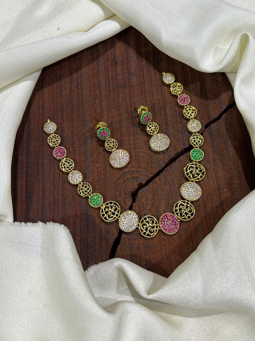 Modern Navaratna Choker Necklace with ear rings