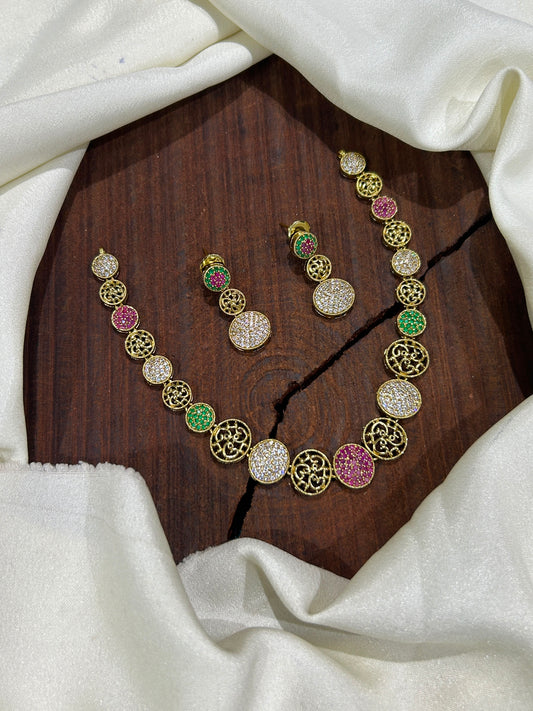 Modern Navaratna Choker Necklace with ear rings